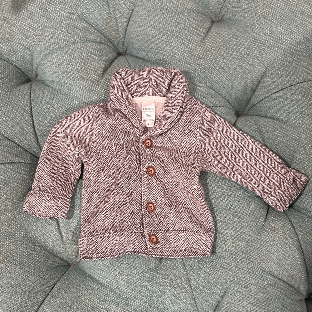 Carter's Herringbone Grey Baby Boy Cardigan - size 3 month